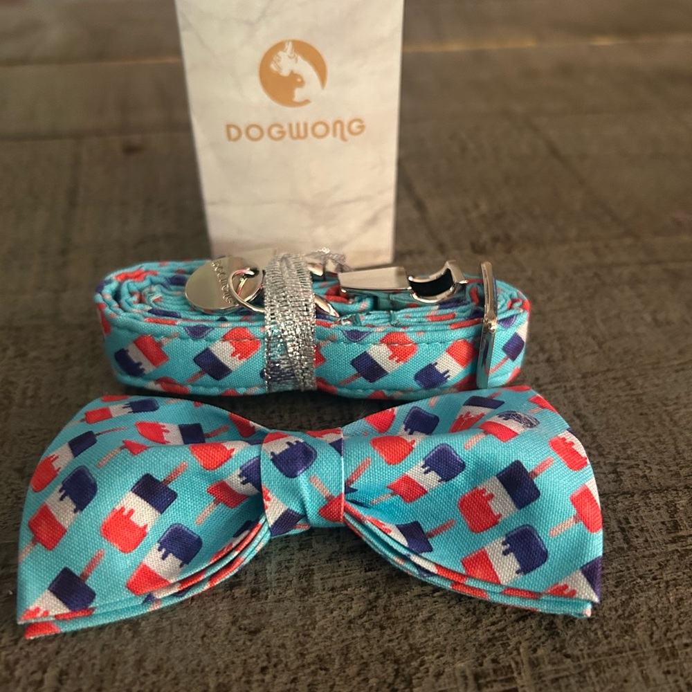 Kids Bow Tie and Leash Set - Blue and Red